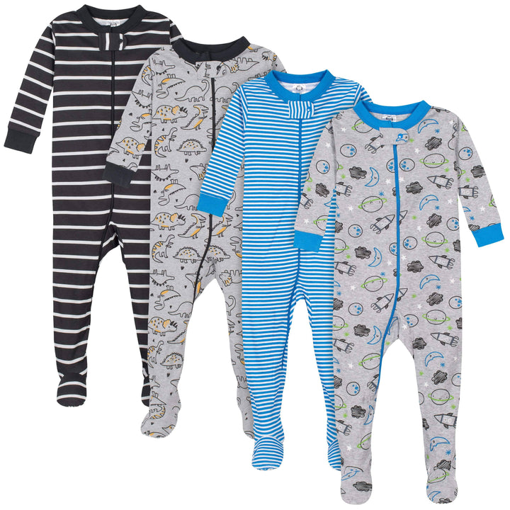 4-Pack Baby & Toddler Boys Dinosaurs & Space Snug Fit Footed Cotton Pajamas-Gerber Childrenswear