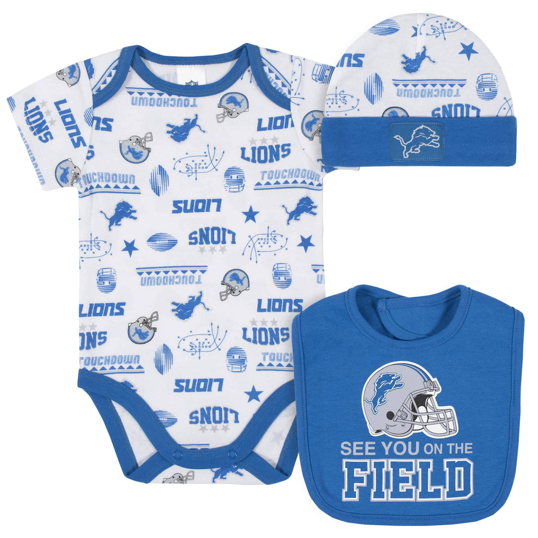 Detroit Lions 3-Piece Baby Boys Bodysuit, Bib, and Cap Set-Gerber Childrenswear