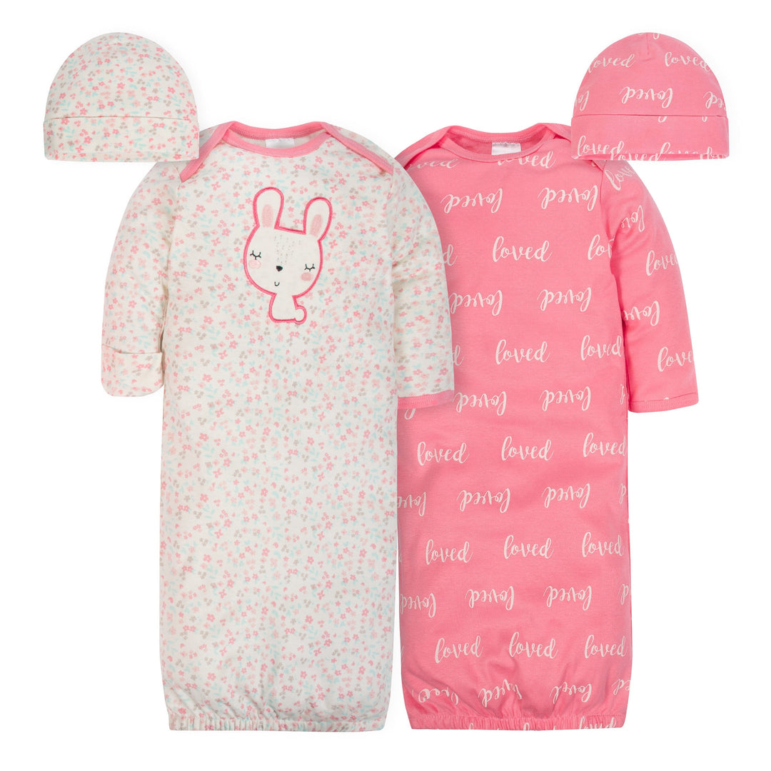 Gerber 4-Piece Organic Baby Girl Gown & Cap Set - Floral-Gerber Childrenswear