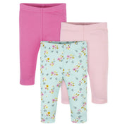 3-Pack Baby Girls Floral & Pink Leggings-Gerber Childrenswear