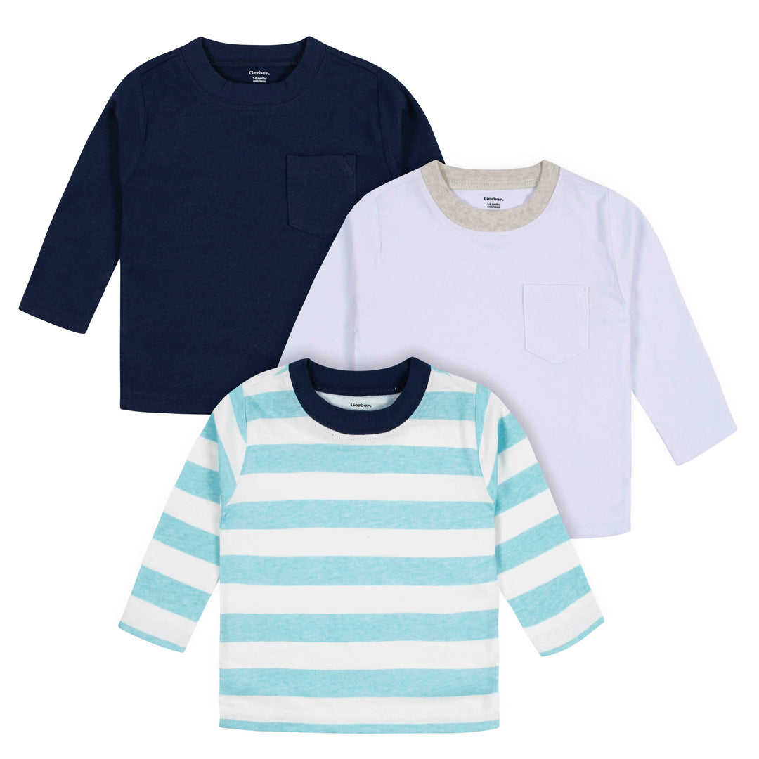 3-Pack Baby & Toddler Boys Royal Blues Long Sleeve Pocket Tees-Gerber Childrenswear