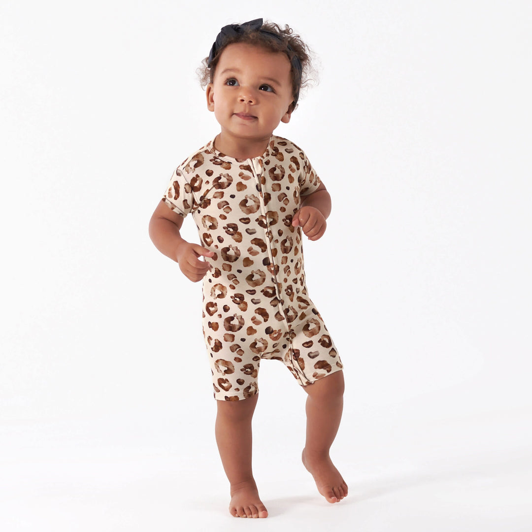 Baby Girls Leopard Buttery-Soft Viscose Made from Eucalyptus Snug Fit Romper