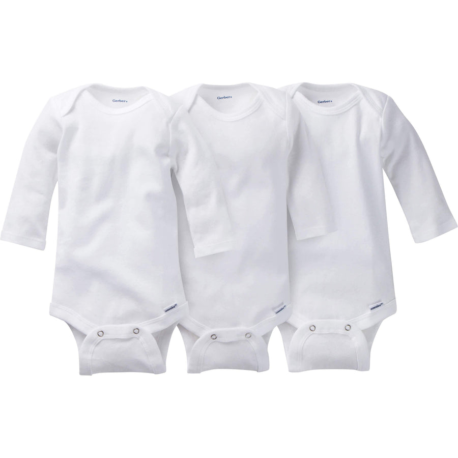 3-Pack Baby Neutral Organic Long Sleeve Onesies® Bodysuits-Gerber Childrenswear
