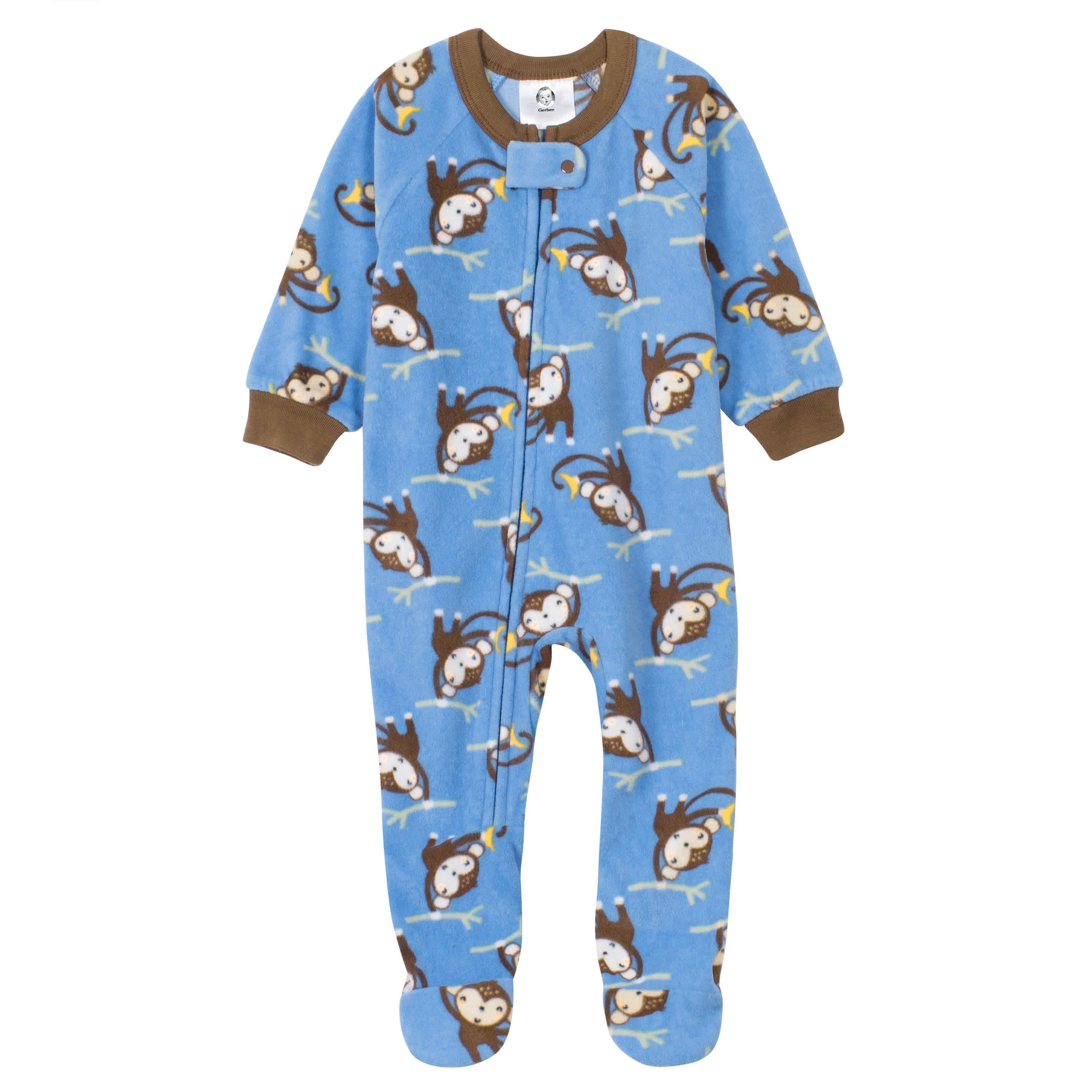 Gerber® 4-Pack Baby Boys Monkeys & Dinos Fleece Pajamas-Gerber Childrenswear