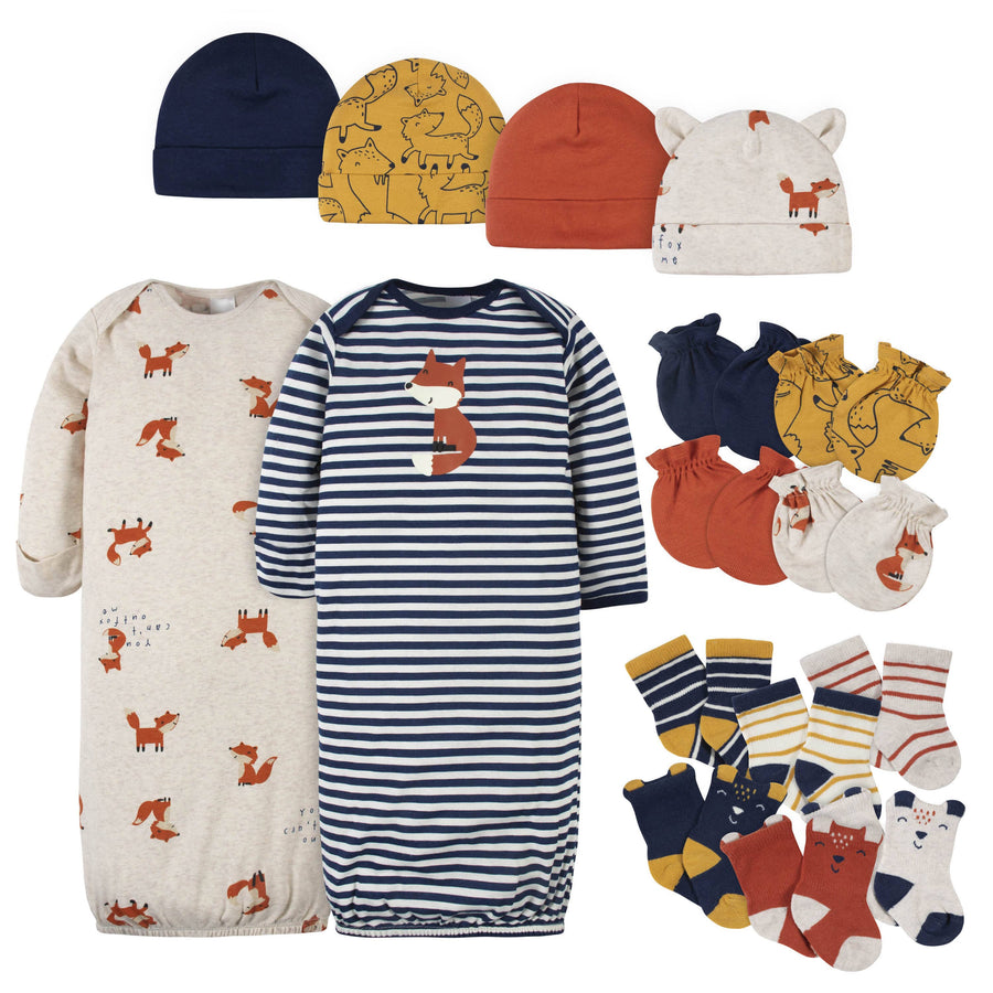 16-Piece Baby Boys Fox Gown, Mitten, Cap, & Sock Set-Gerber Childrenswear