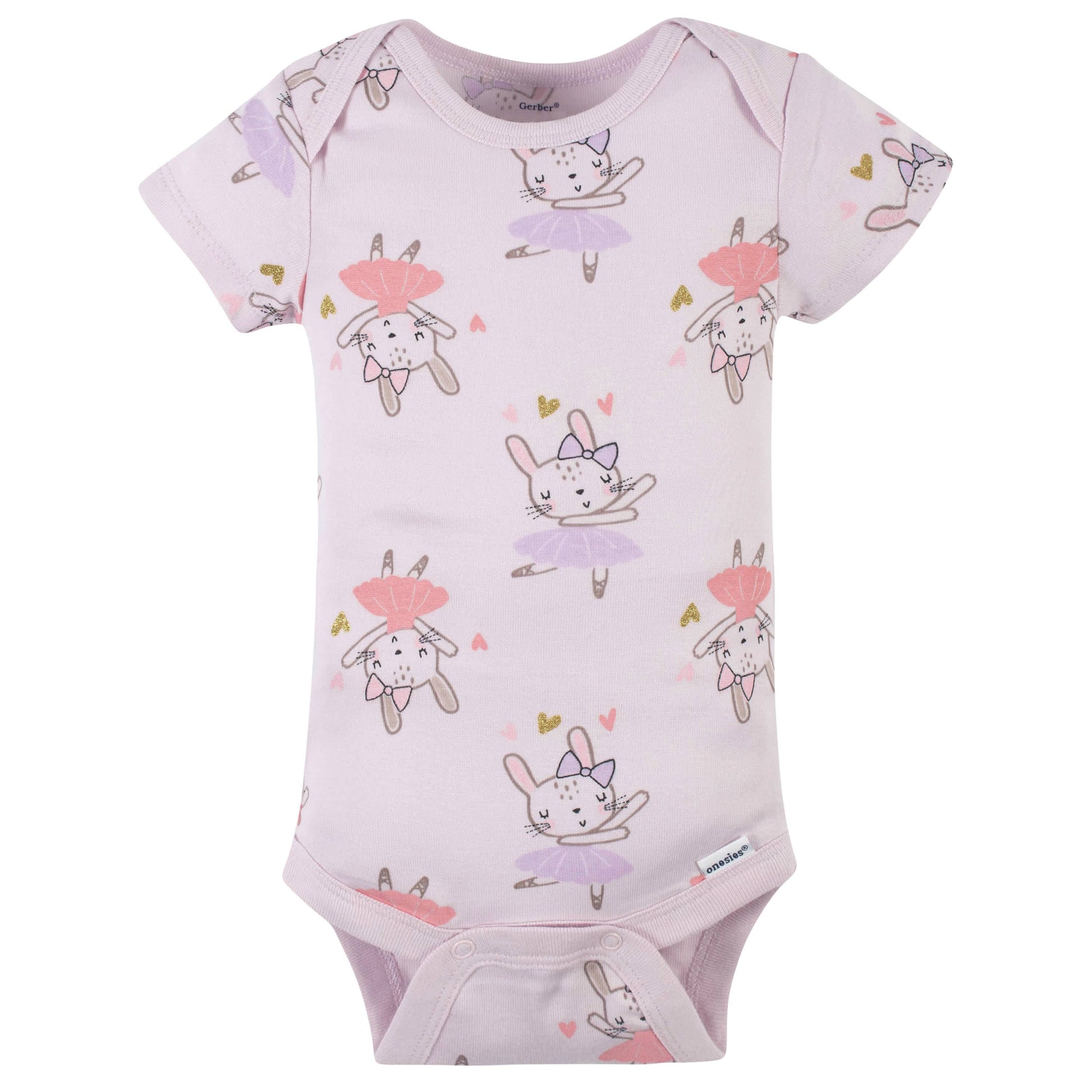 4-Pack Baby Girls Bunny Ballerina Short Sleeve Onesies® Bodysuits-Gerber Childrenswear