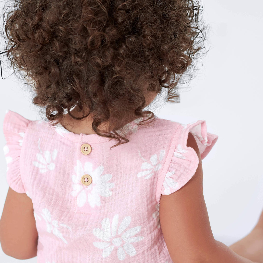 Infant & Toddler Girls Pink Floral Gauze Flutter Sleeve Top-Gerber Childrenswear