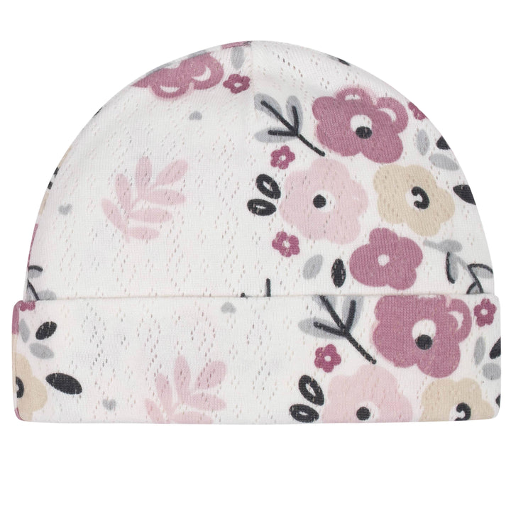 8-Piece Organic Baby Girls Floral Caps & No Scratch Mittens-Gerber Childrenswear