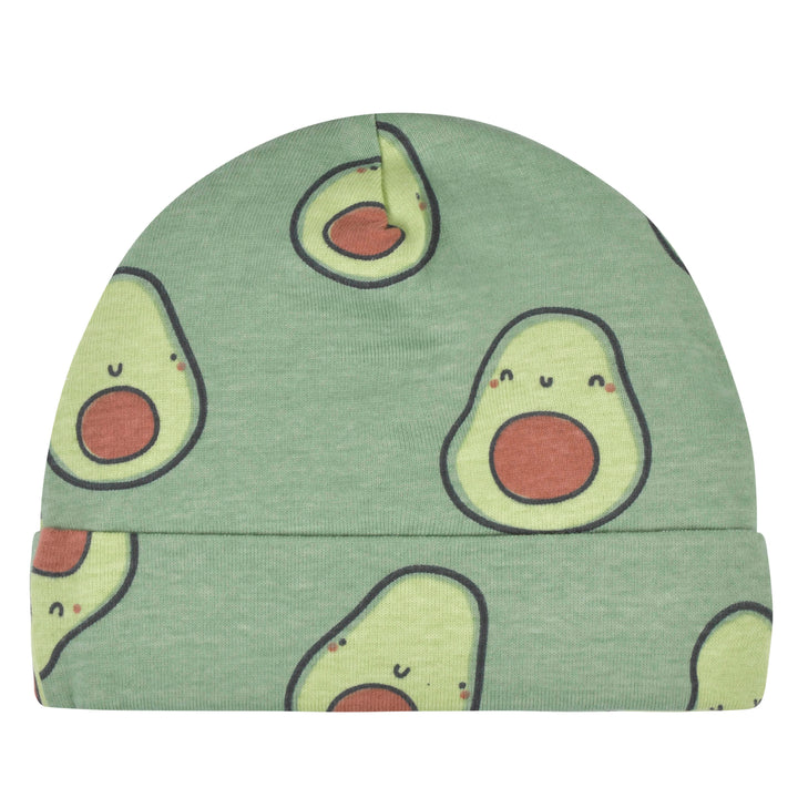 4-Piece Baby Neutral Comfy Stretch Avocado Caps & No Scratch Mittens Set-Gerber Childrenswear