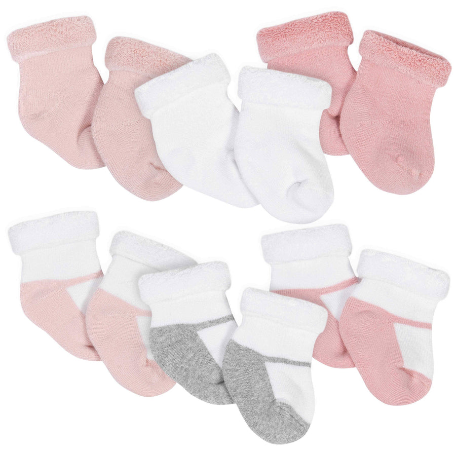 Gerber® 6-Pack Baby Girls Bear Wiggle-Proof® Terry Bootie Socks-Gerber Childrenswear
