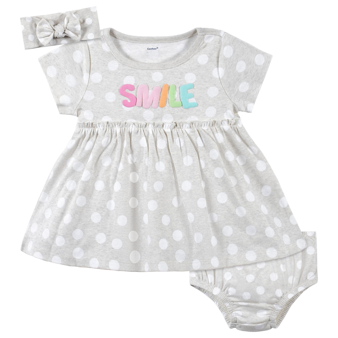 3-Piece Baby & Toddler Girls Dots Of Rainbows Dress, Diaper Cover & Headband Set-Gerber Childrenswear