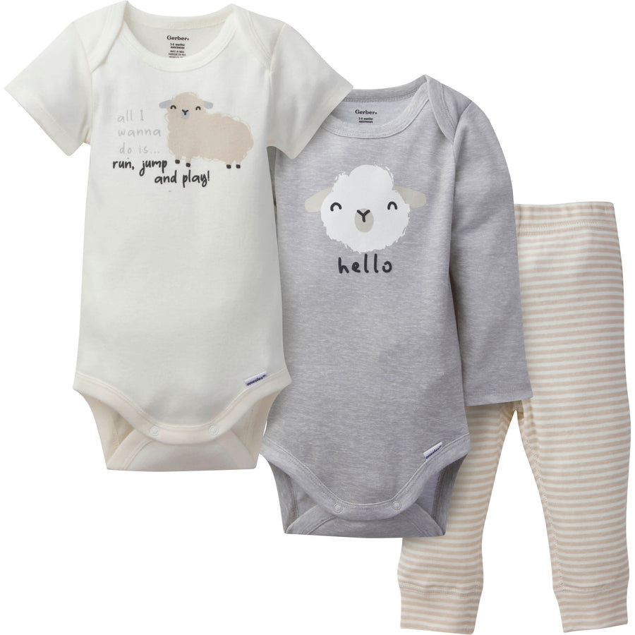 3-Piece Baby Neutral Lil' Sheep Onesies® Bodysuits & Pants Set-Gerber Childrenswear