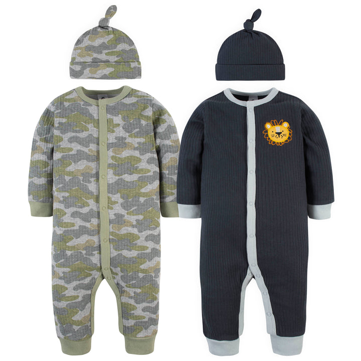 4-Piece Baby Boys Camo & Lion Coveralls & Cap Set-Gerber Childrenswear