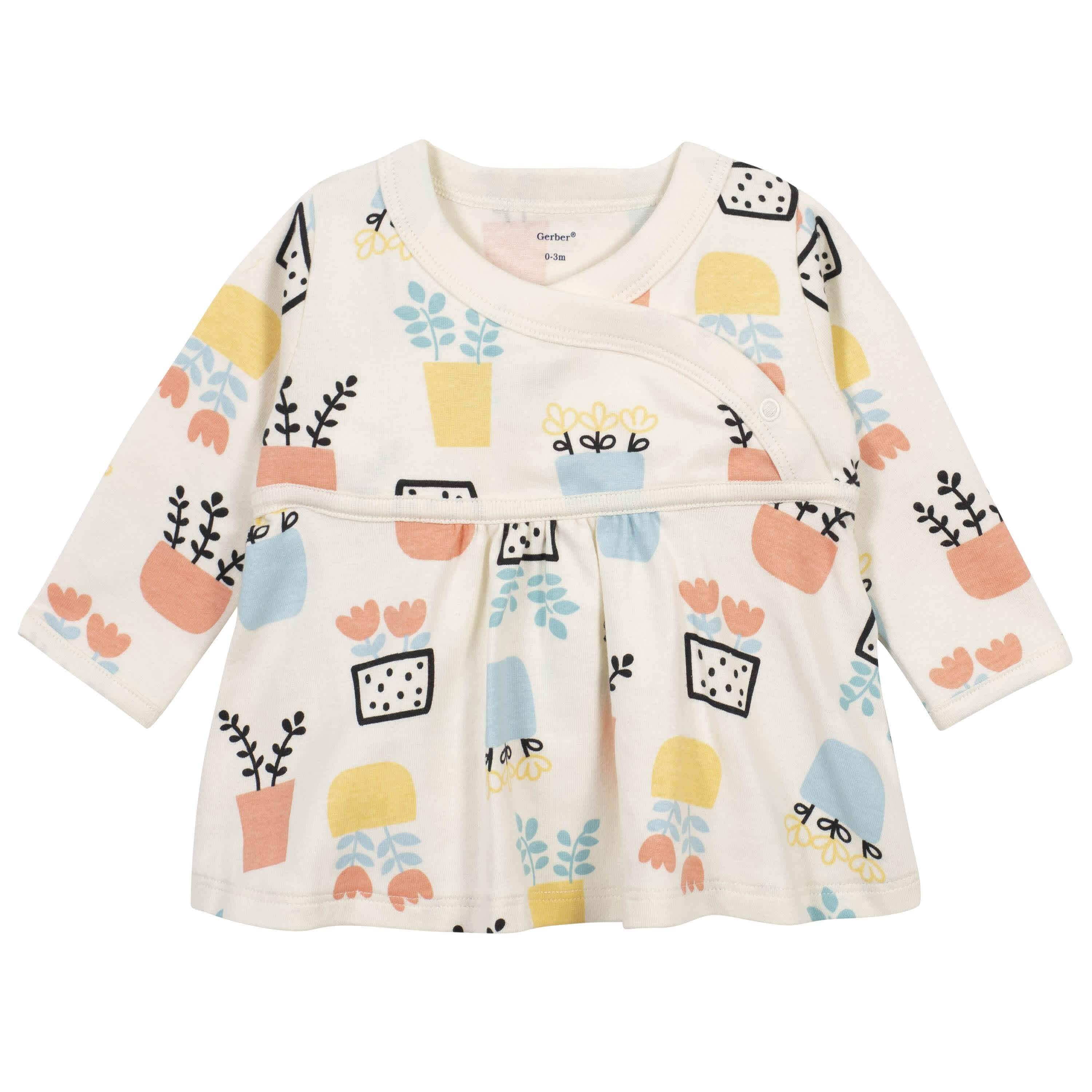 3-Piece Baby Girls Comfy Stretch Flower Pot Shirt, Footed Pant and Cap Set-Gerber Childrenswear