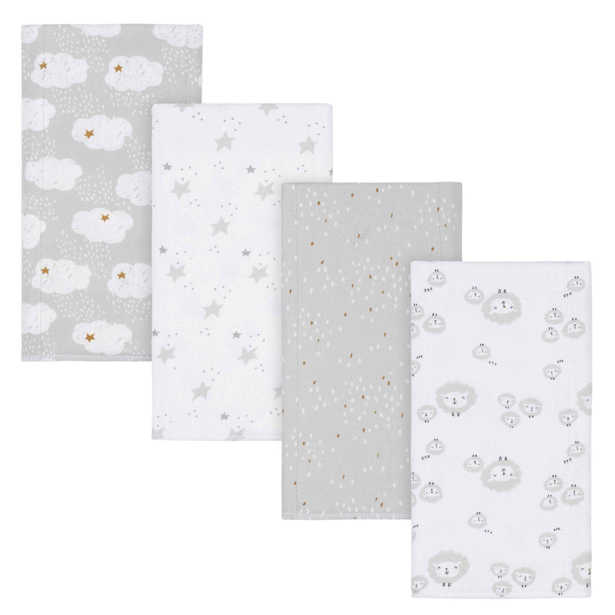 4 Pack Sheep Flannel Burp Cloths