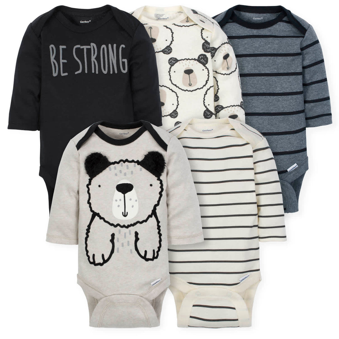 5-Pack Baby Boys Bear Long Sleeve Onesies® Bodysuits-Gerber Childrenswear