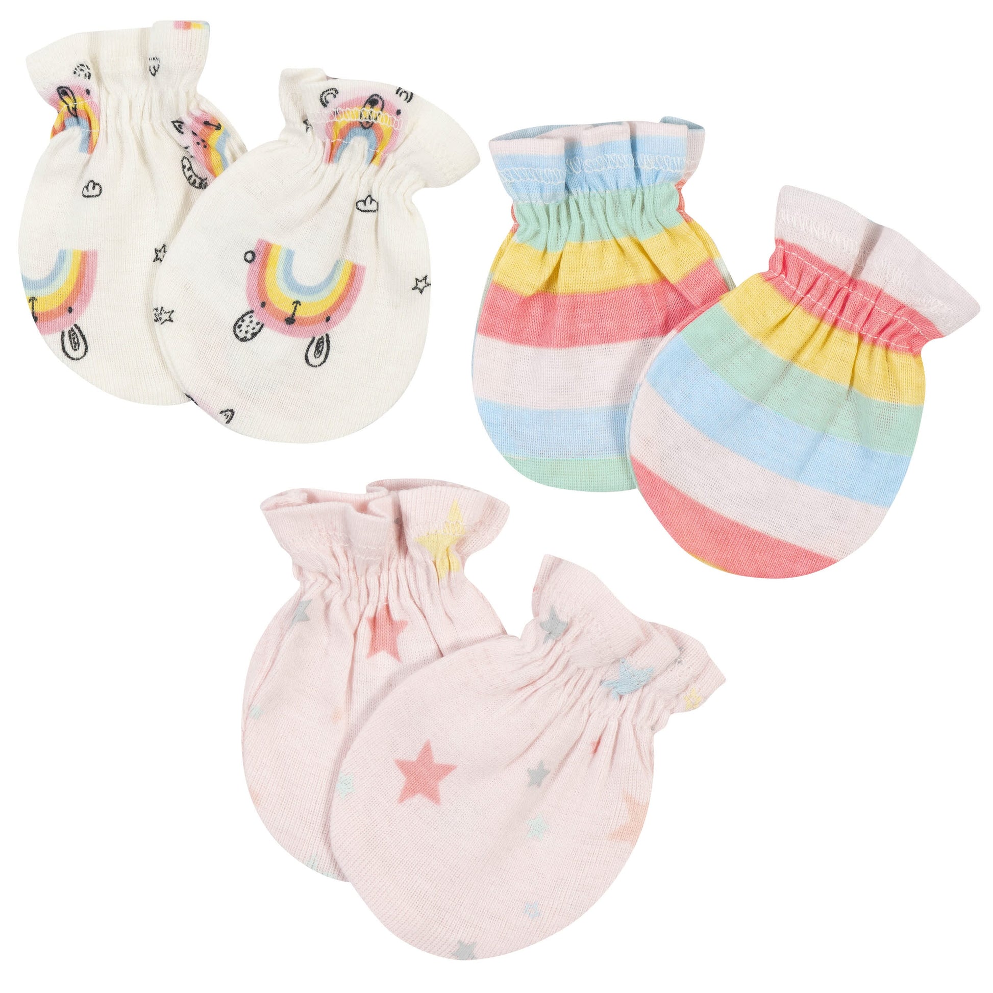 3-Pack Baby Girls Rainbow No Scratch Mittens-Gerber Childrenswear