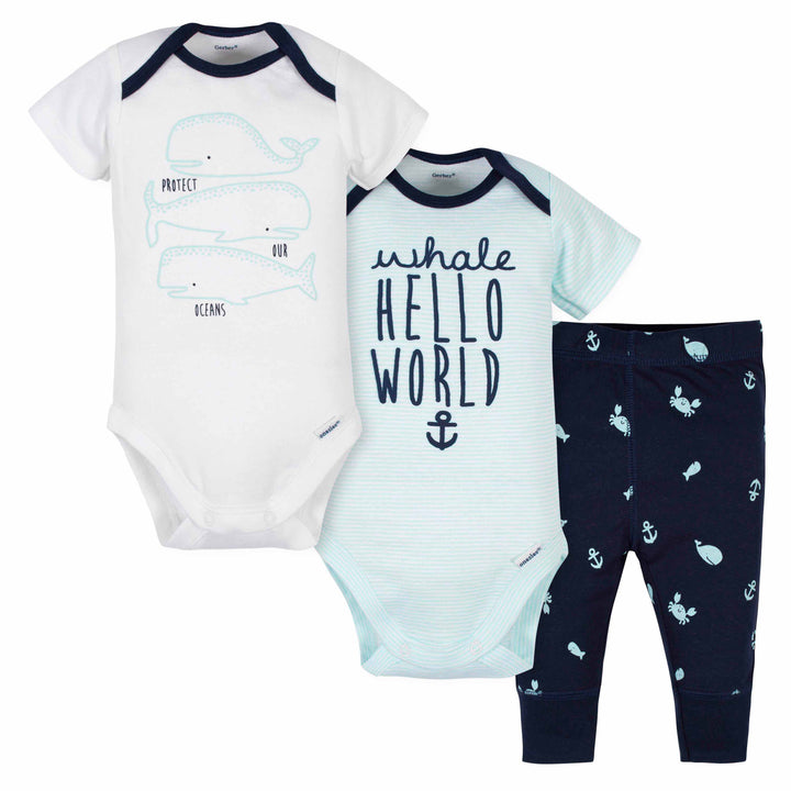 3-Piece Baby Boys Whale Onesies® Bodysuits and Pant Set