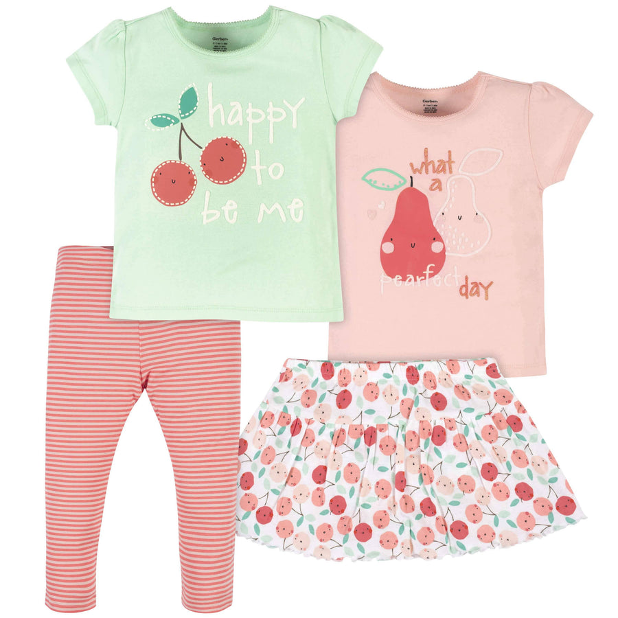 Girls 4-Piece Cherry Kisses Tees, Skort, & Pants Set-Gerber Childrenswear