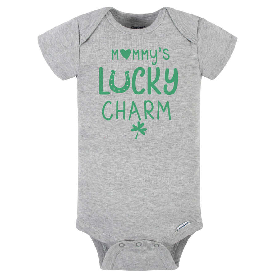 Baby Neutral "Mommy's Lucky Charm" Short Sleeve Onesies® Bodysuit-Gerber Childrenswear