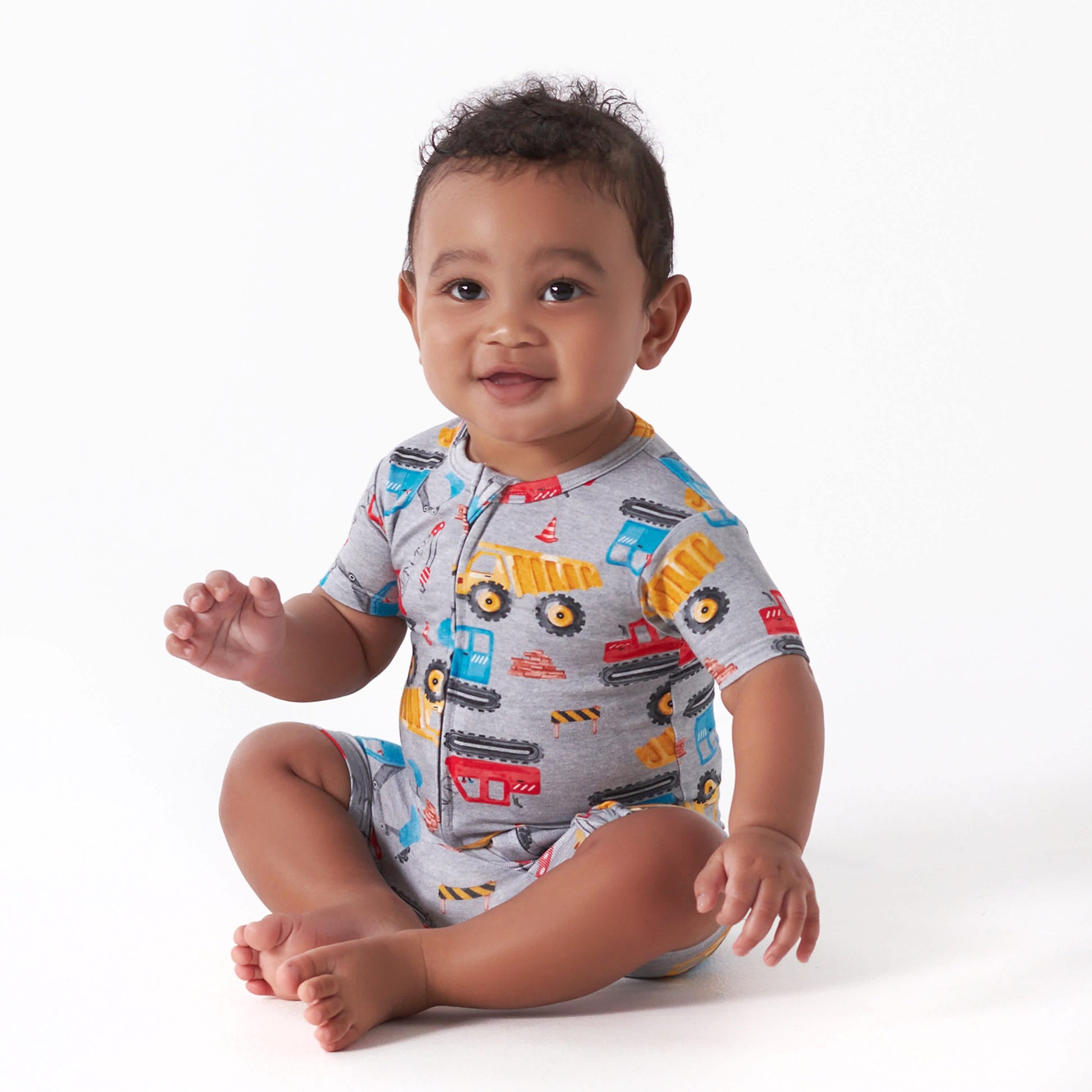 Baby Boys Construction Trucks Buttery-Soft Viscose Made from Eucalyptus Snug Fit Romper