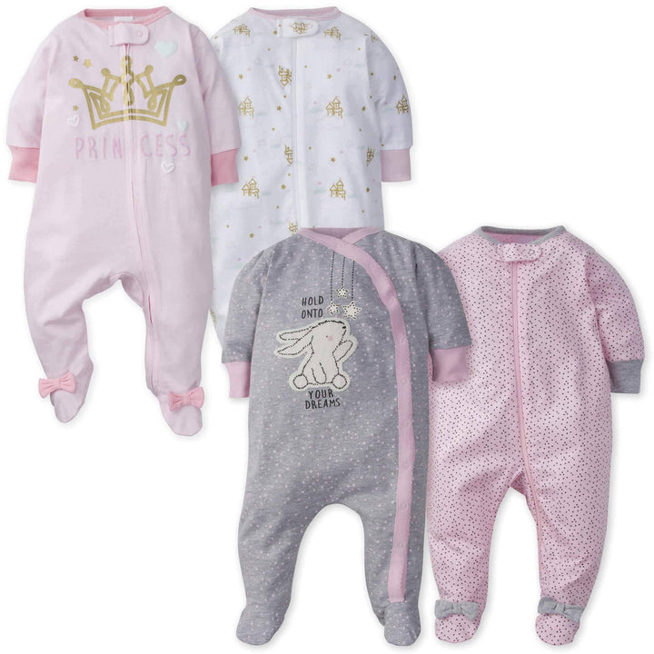 Gerber® 4-Pack Baby Girls Castle & Bunny Sleep 'N Play Bundle-Gerber Childrenswear