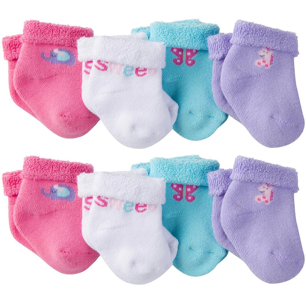 Gerber Newborn Baby Girl Wiggle-Proof Terry Bootie Socks with Stay-On Technology, 8-Pack-Gerber Childrenswear