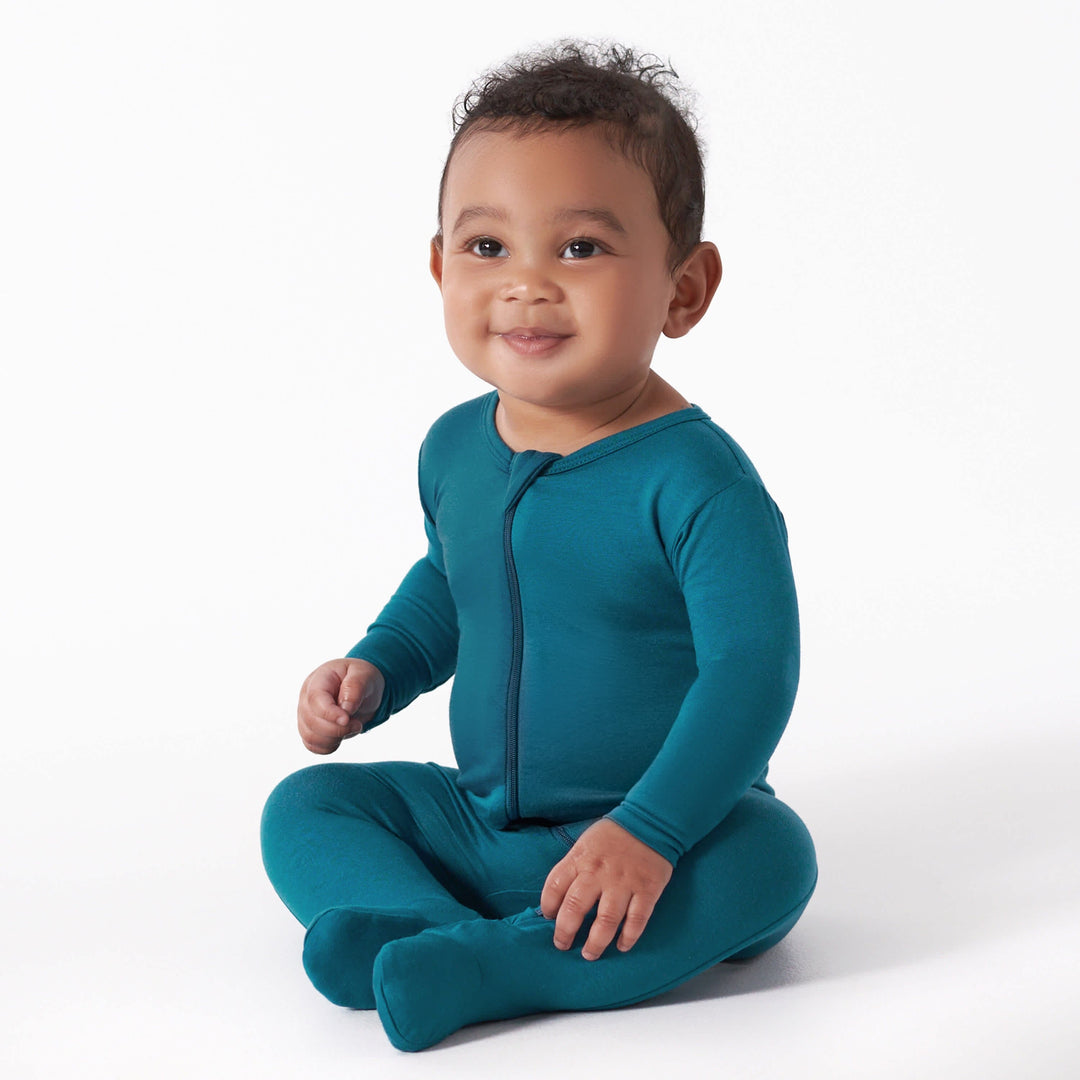 Baby & Toddler Teal Buttery-Soft Viscose Made from Eucalyptus Snug Fit Footed Pajamas