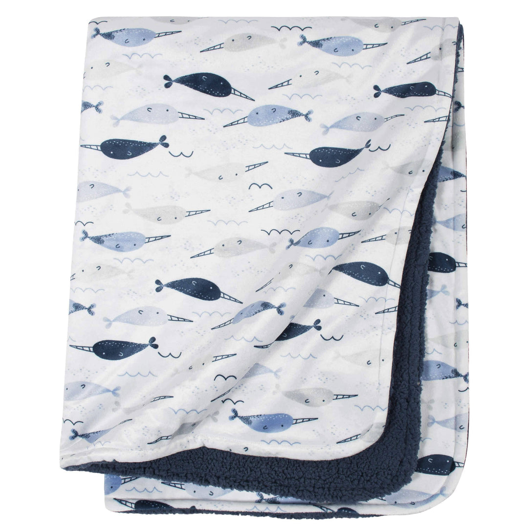 Blue Narwhal Printed Blanket-Gerber Childrenswear