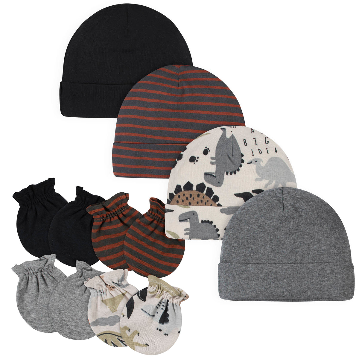 8-Piece Baby Boys Dino Caps & Mittens Set-Gerber Childrenswear