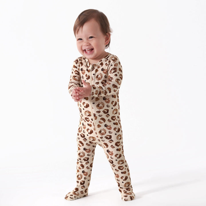 Baby & Toddler Girls Leopard Buttery-Soft Viscose Made from Eucalyptus Snug Fit Footed Pajamas