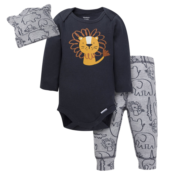 3-Piece Baby Boys Roaring Adventure Onesies® Bodysuit, Pant, & Cap Set-Gerber Childrenswear