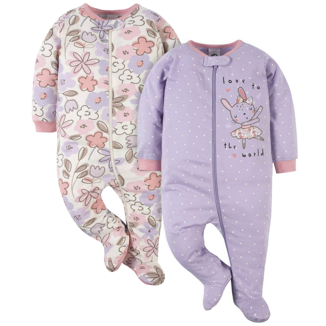 2-Pack Baby Girls Bunny Ballerina Sleep 'n Plays-Gerber Childrenswear