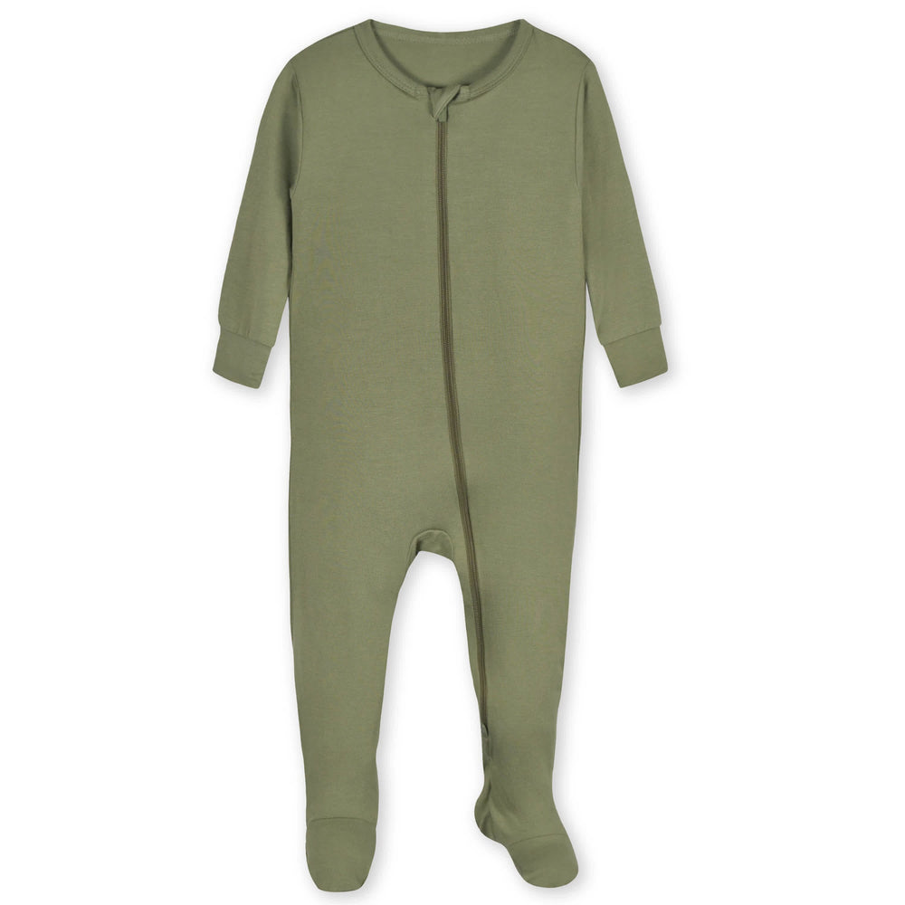 Baby & Toddler Olive Buttery-Soft Viscose Made from Eucalyptus Snug Fit Footed Pajamas