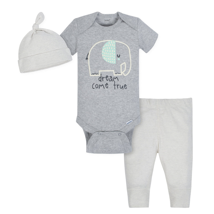 Gerber 3-Piece Organic Baby Unisex Take Me Home Set - Elephant-Gerber Childrenswear