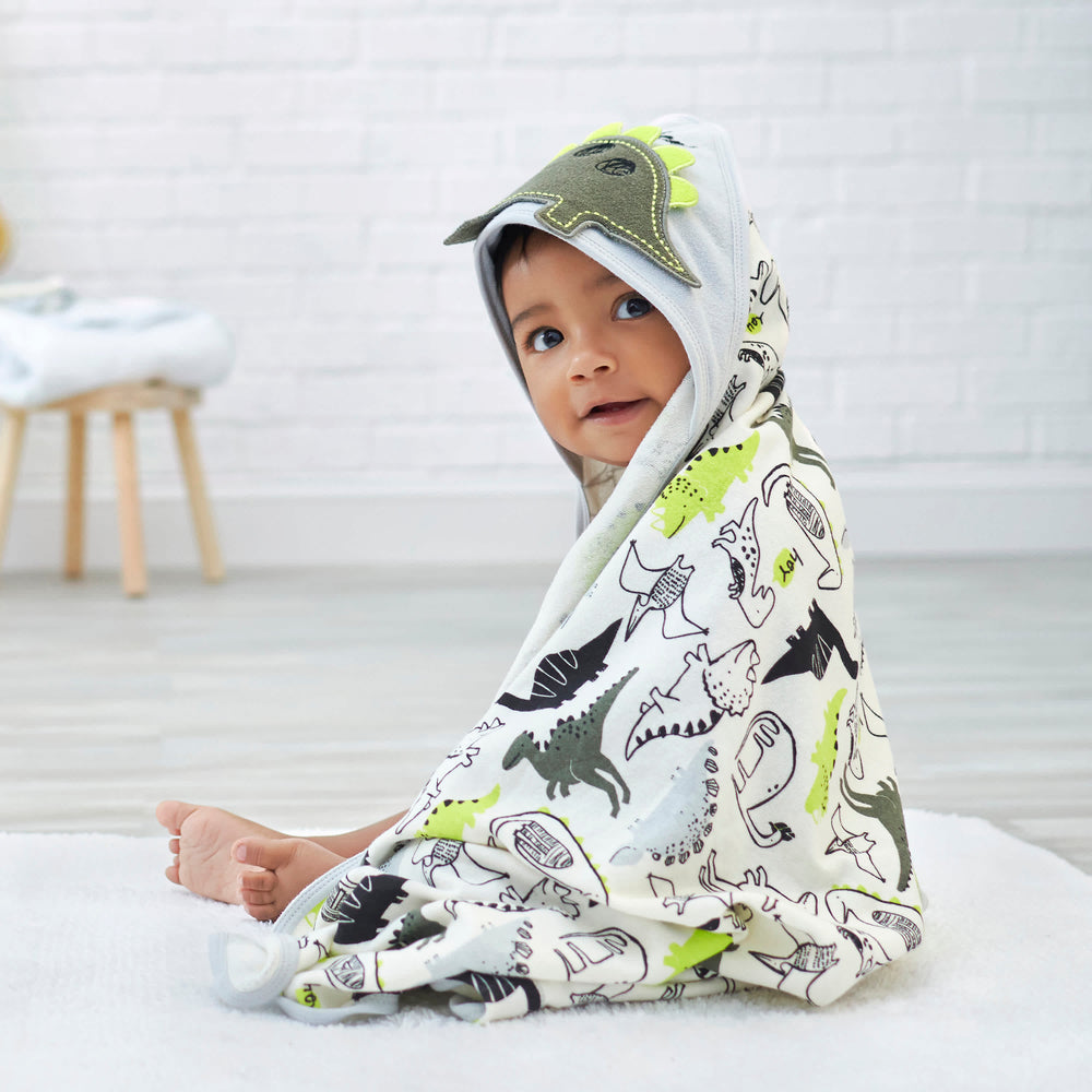 4-Piece Baby Boys Dinosaur Organic Hooded Towel & Washcloths Set
