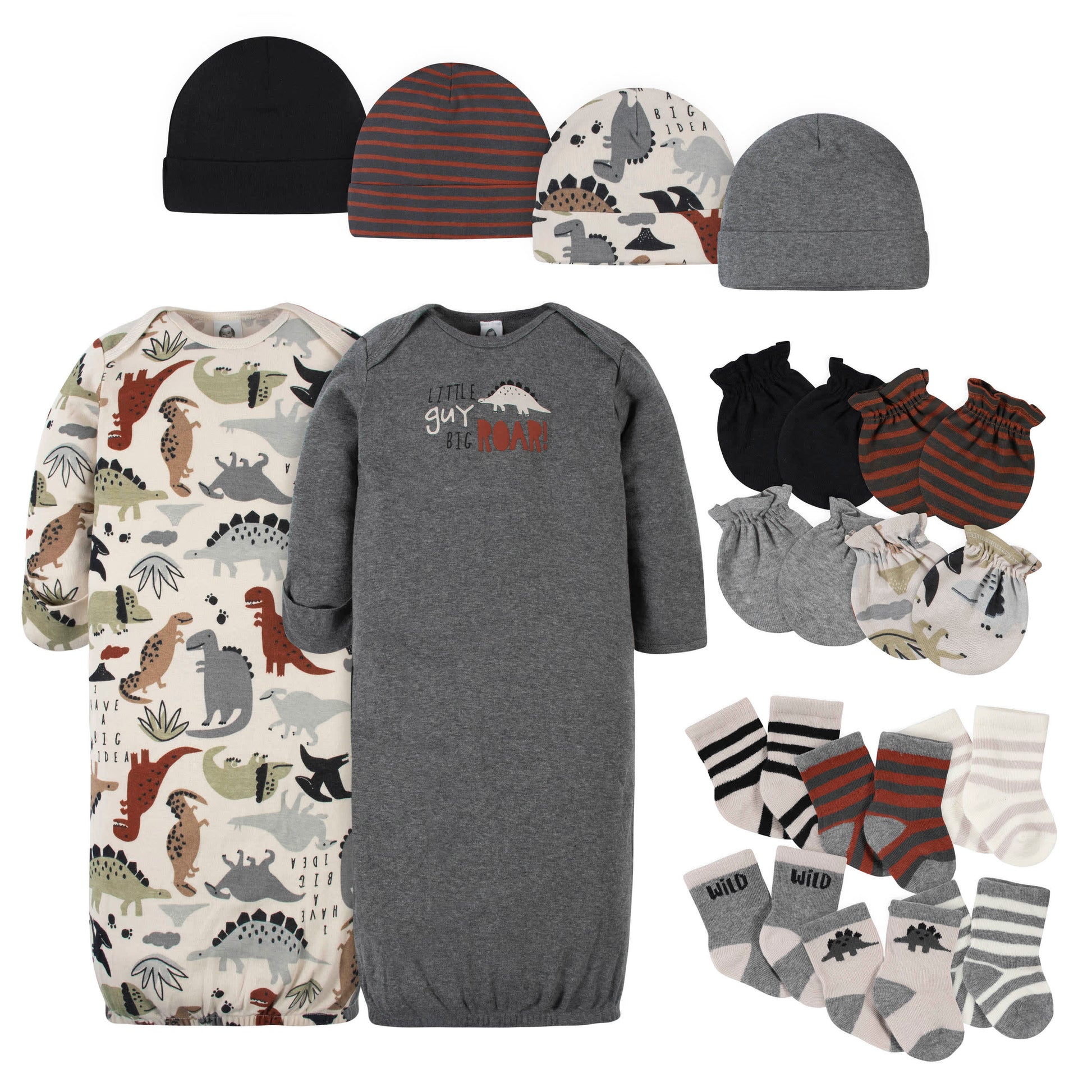 16-Piece Baby Boys Dino Gown, Mitten, Cap, & Sock Set-Gerber Childrenswear
