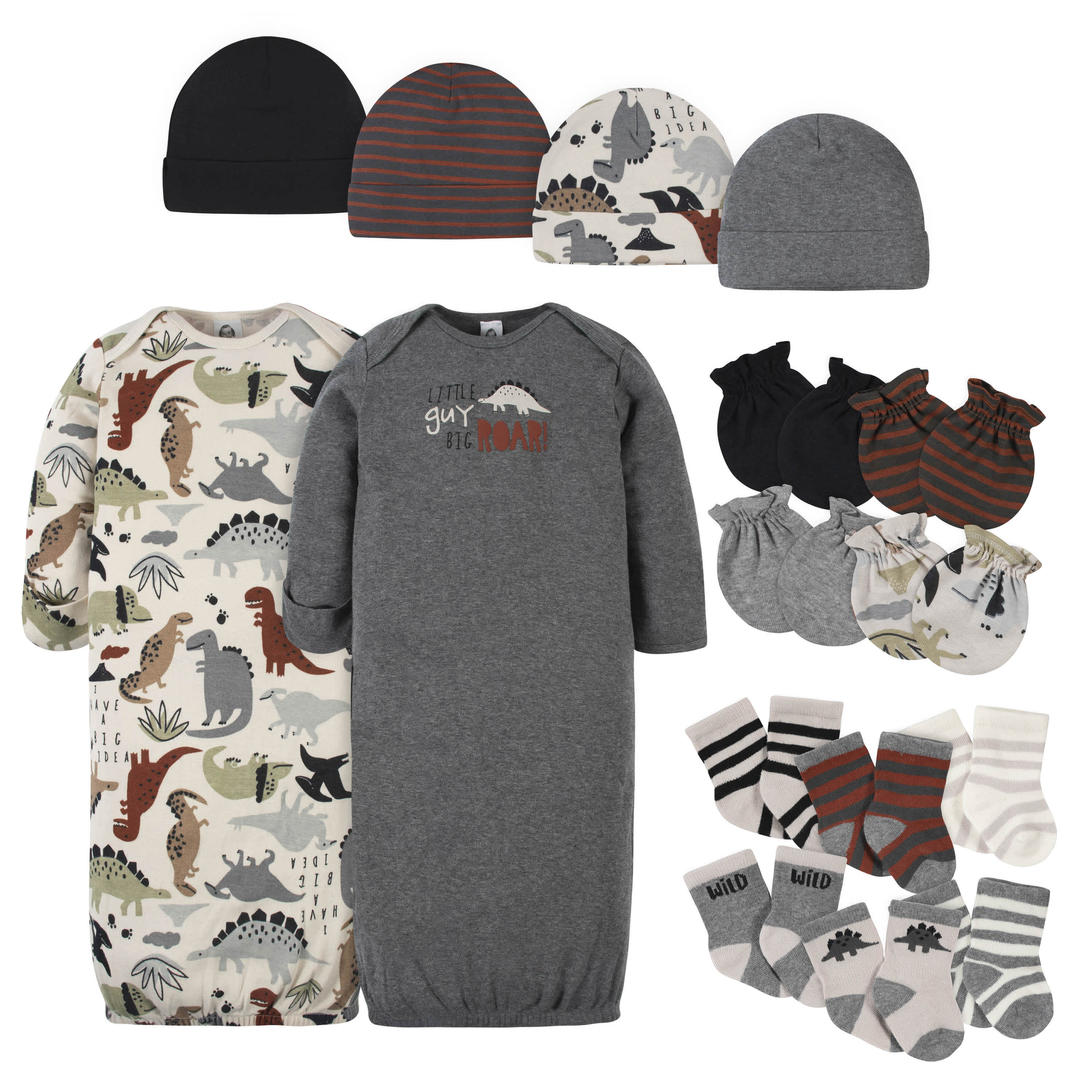 16-Piece Baby Boys Dino Gown, Mitten, Cap, & Sock Set-Gerber Childrenswear