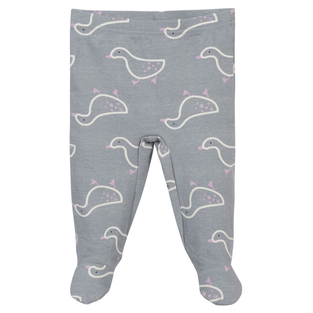 3-Piece Baby Girls Comfy Stretch Ducklings Shirt, Footed Pant and Cap Set-Gerber Childrenswear