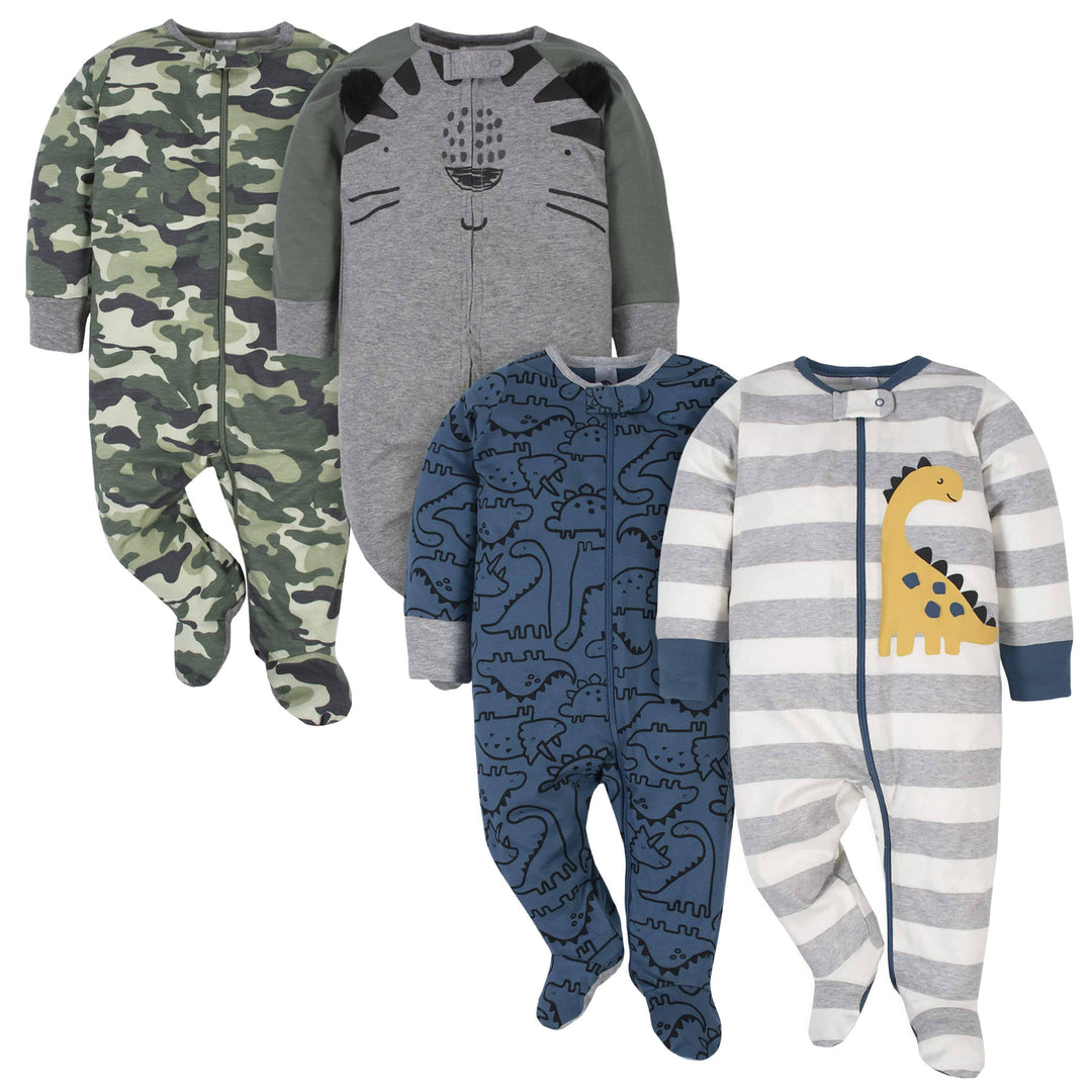 Gerber® 4-Pack Baby Boys Dino & Tiger Sleep 'N Play Bundle-Gerber Childrenswear