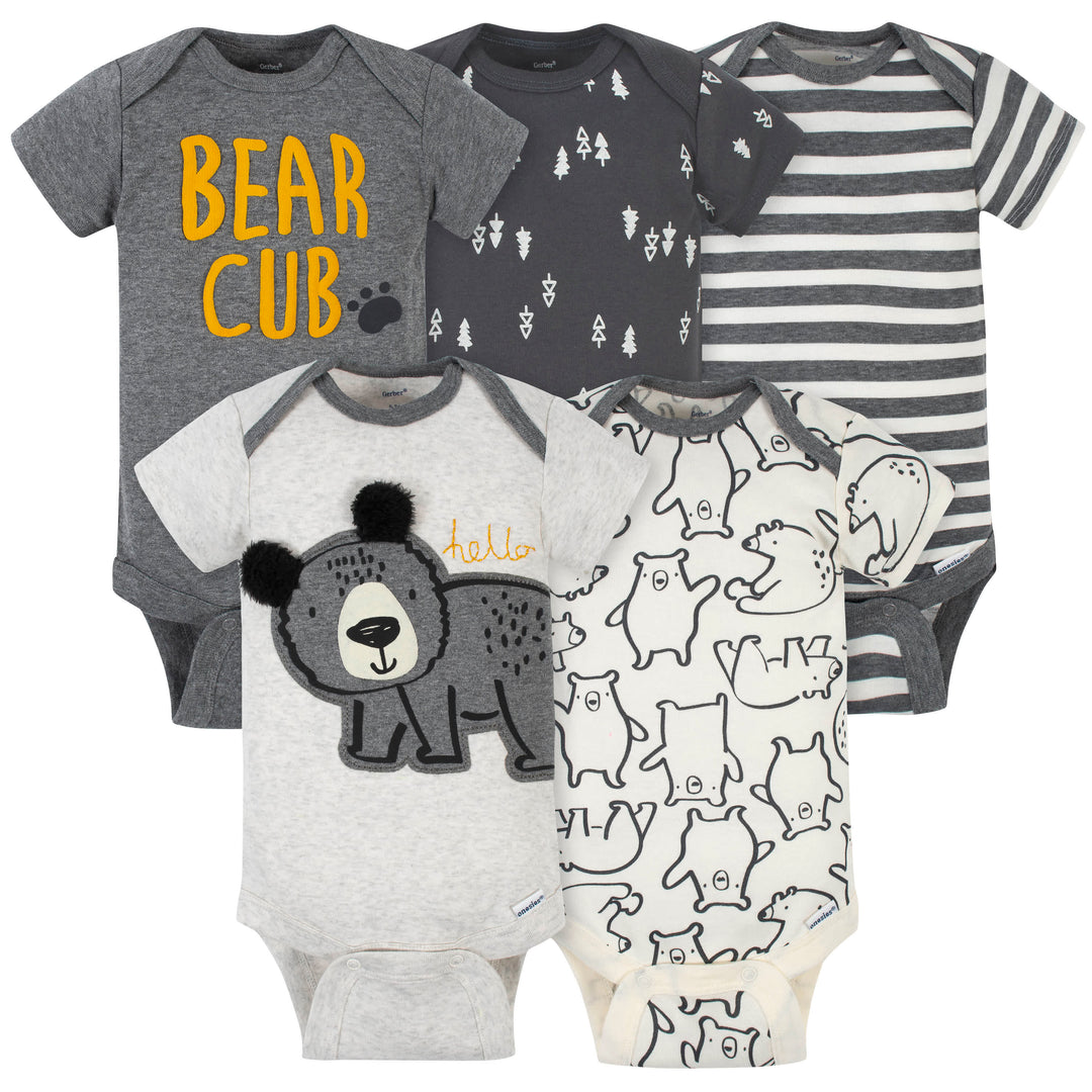 5-Pack Baby Boys Bear Short Sleeve Onesies® Bodysuits