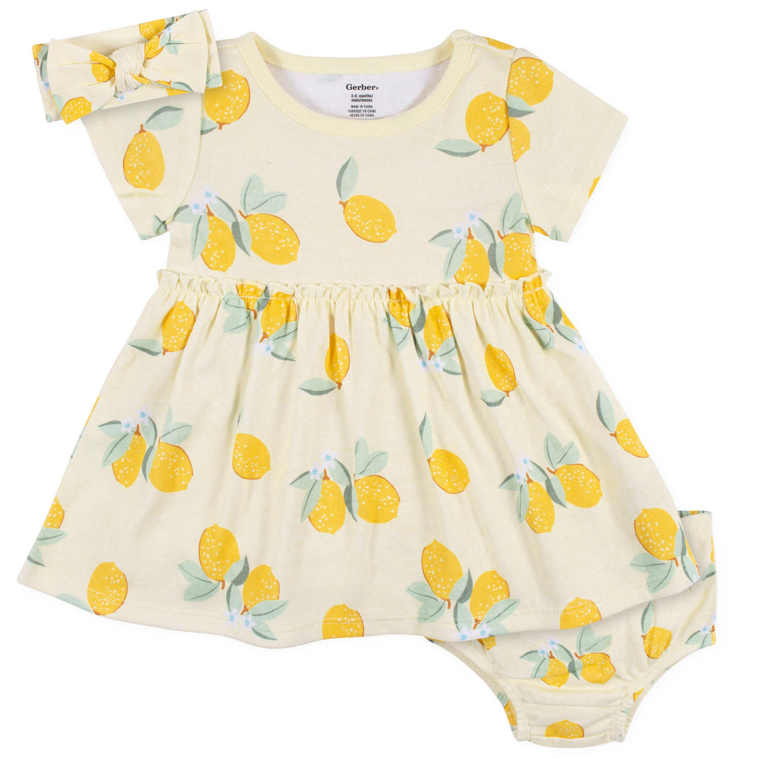 Baby Girl Baby Lemon Clothes 3-Piece Baby Toddler Girls Little Lemon Dress, Diaper Cover