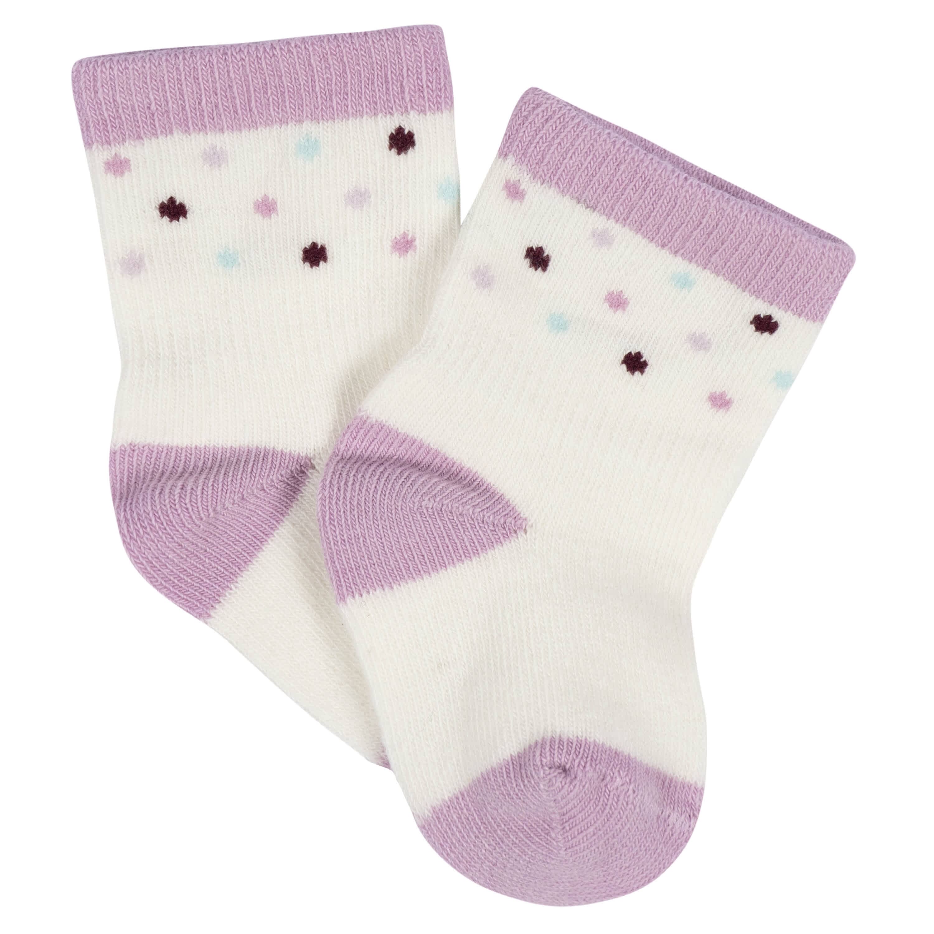 8-Pack Baby Girls Lavender Garden Jersey Wiggle Proof® Socks