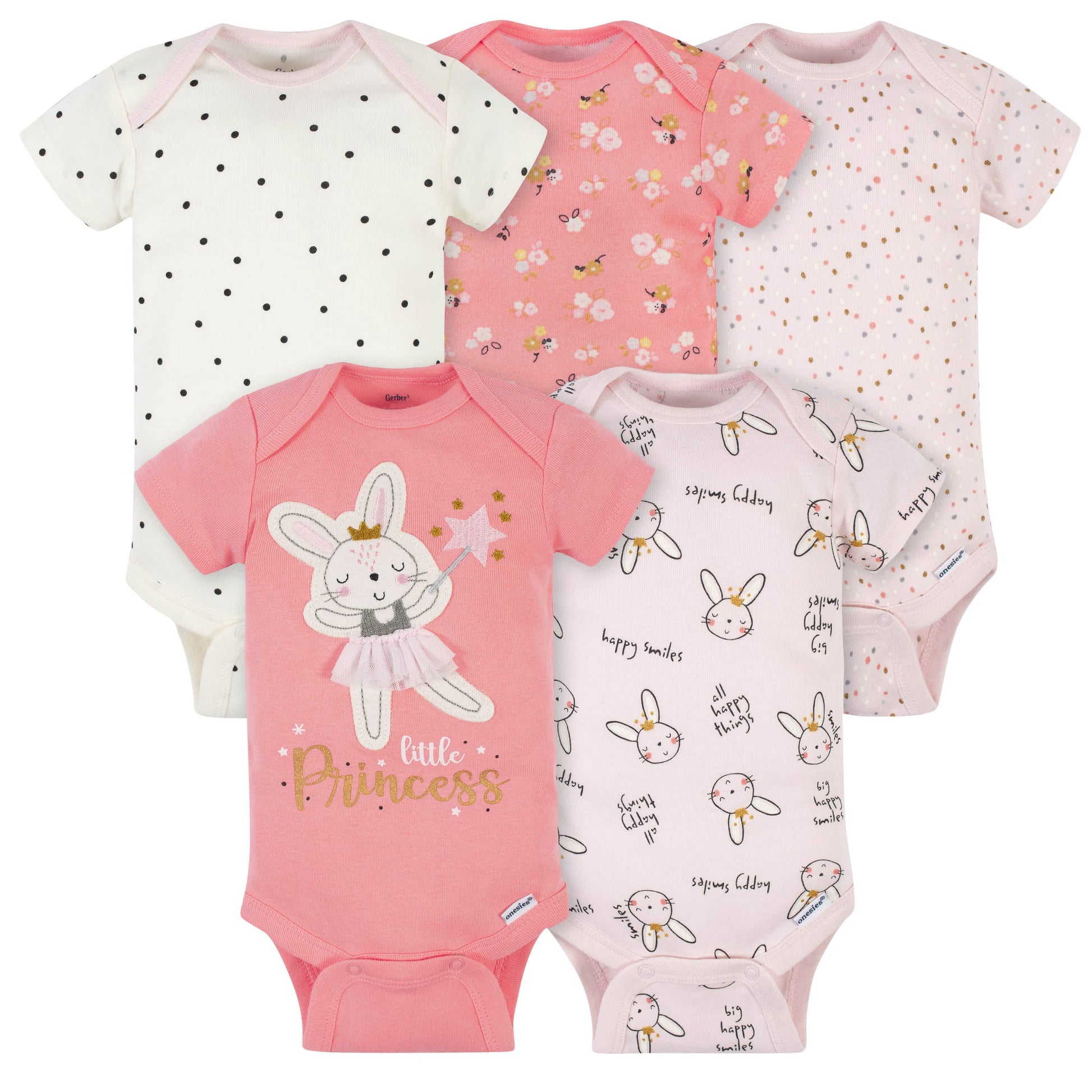 5-Pack Baby Girls Ballerina Short Sleeve Onesies® Bodysuits-Gerber Childrenswear