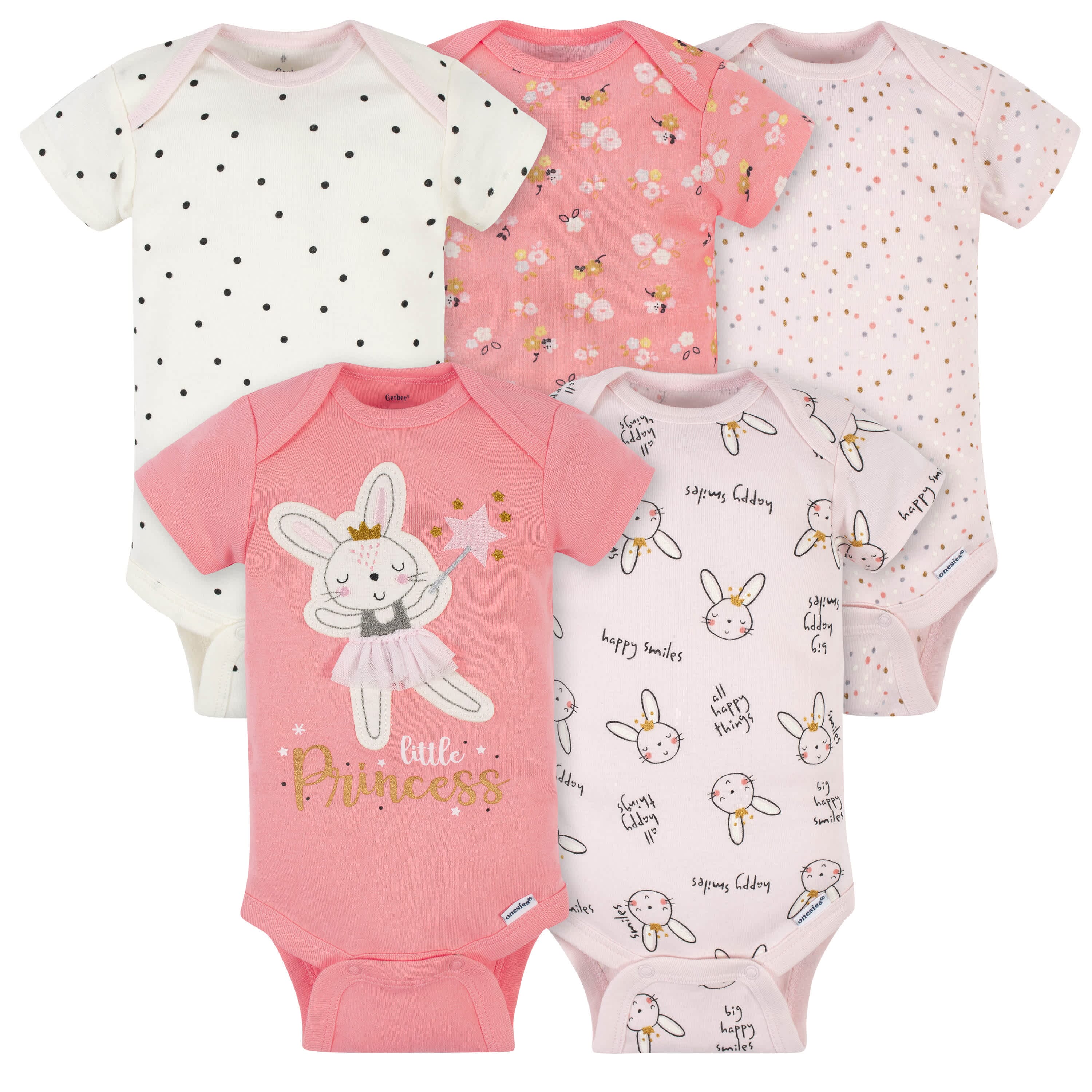 5-Pack Baby Girls Ballerina Short Sleeve Onesies® Bodysuits-Gerber Childrenswear