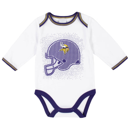 3-Piece Baby Boys Minnesota Vikings Bodysuit, Footed Pant, and Cap Set