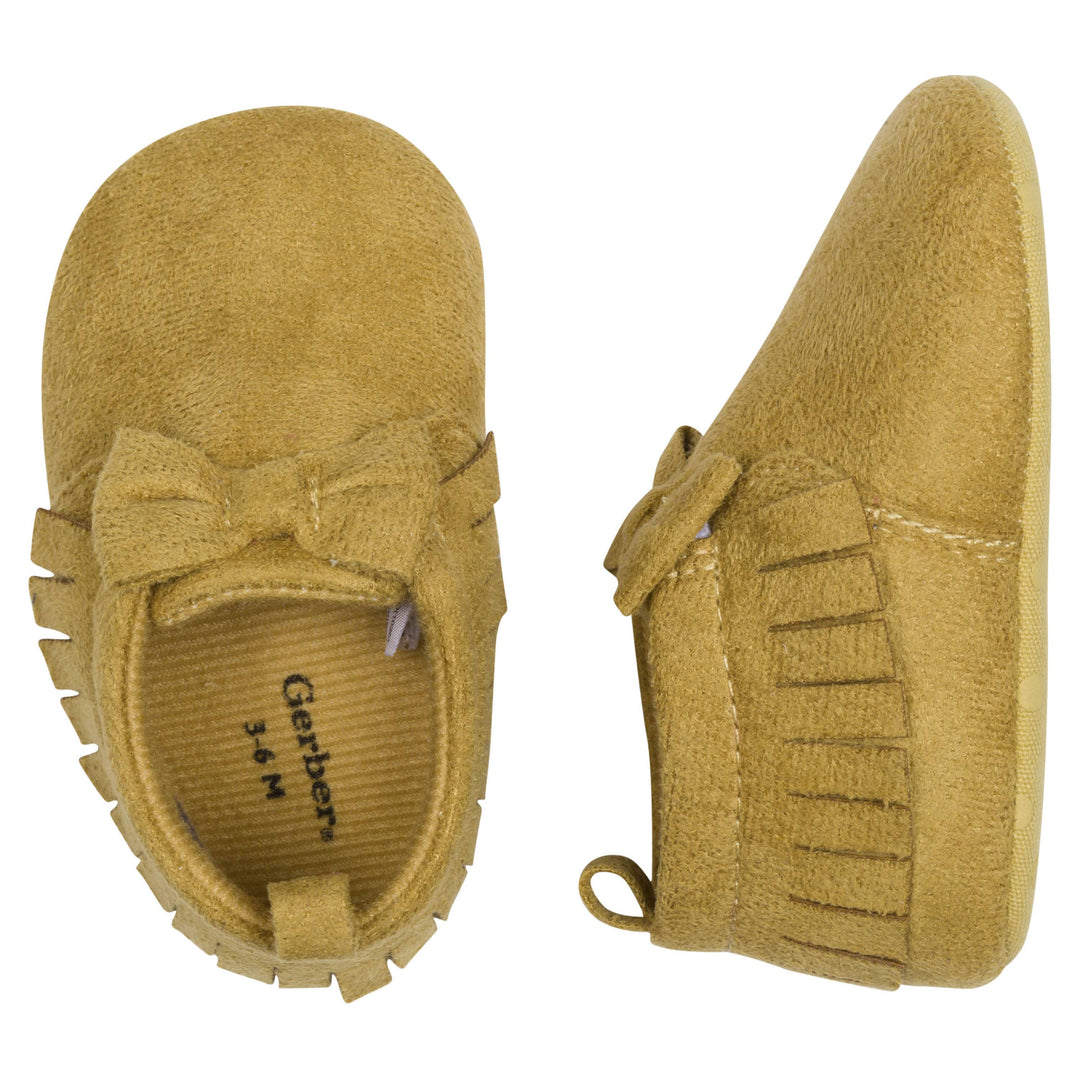 Baby Girls Taupe Fringe Faux Suede Shoes-Gerber Childrenswear
