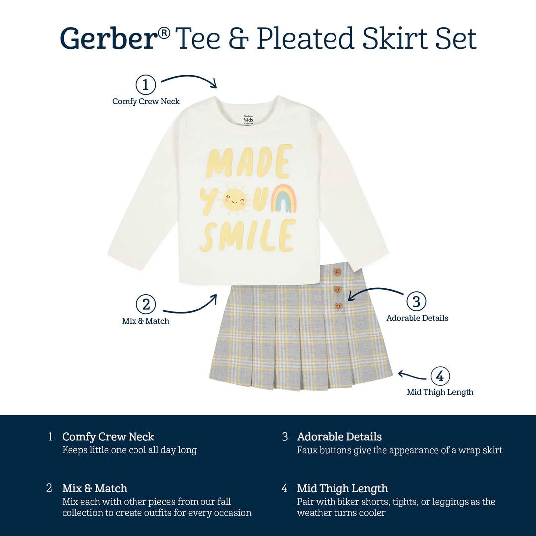 2-Piece Infant & Toddler Girls Mustard Plaid Tee & Skirt Set