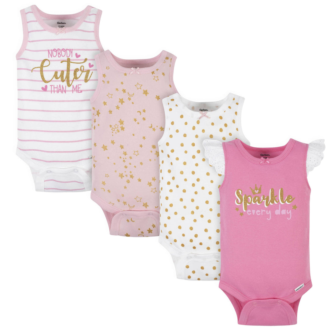 4-Pack Baby Girls Sparkle Tank Onesies® Bodysuits-Gerber Childrenswear