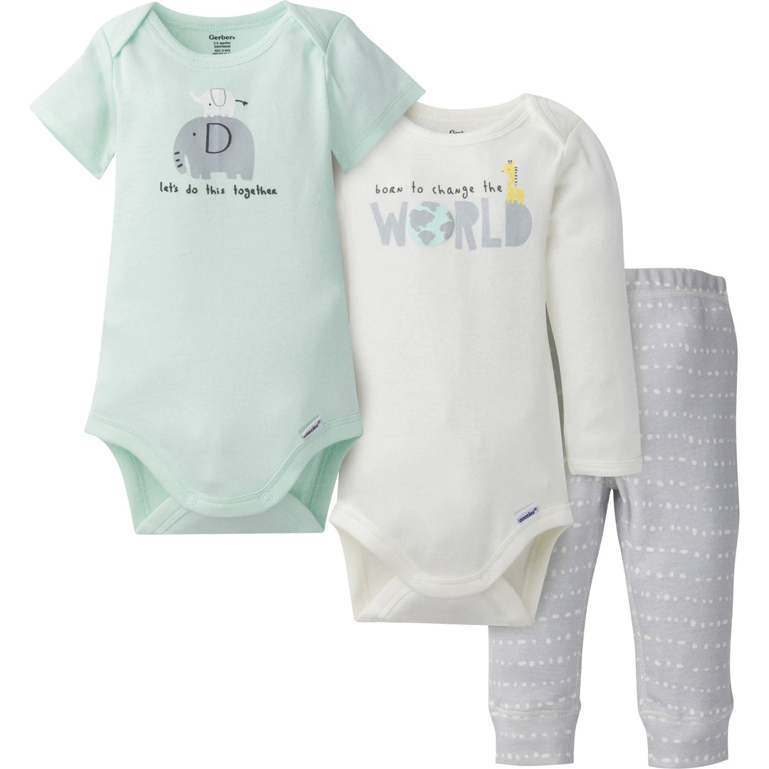 3-Piece Baby Neutral Baby Safari Onesies® Bodysuits & Pants Set-Gerber Childrenswear